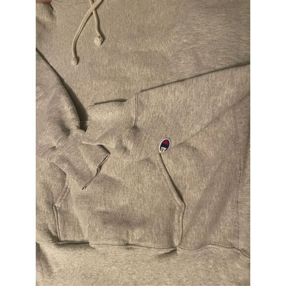 Vintage Champion Reverse Weave Warm Up Gray Heavy Duty Hoodie Sweatshirt Sz L US - Picture 3 of 13